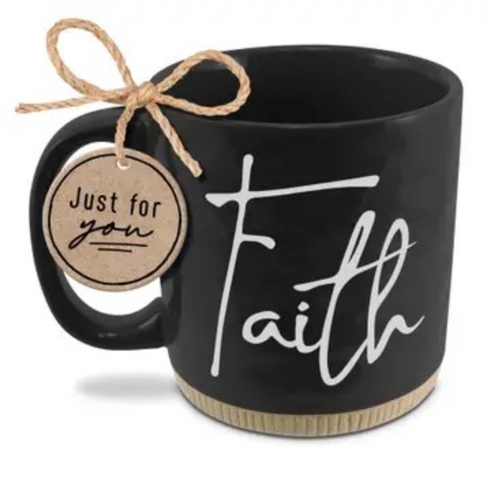 Coffee cup Powerful Words Faith Black